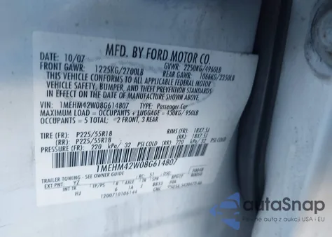 2008 Mercury Sable Premier из США, поврежденный, VIN 1MEHM42W08G614807